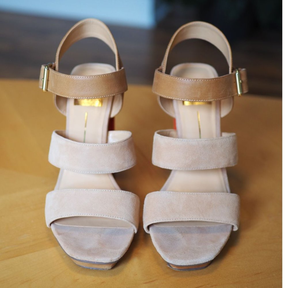Dolce Vita Fanta Nude Suede Block Heel Sandals 8.5 - Picture 2 of 8